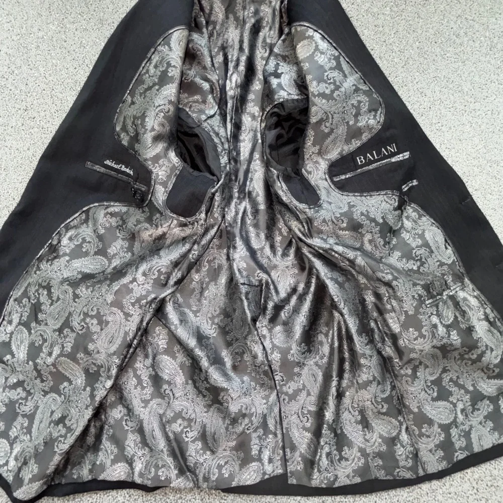 Balani Bespoke Suit 44R Gray Herringbone Paisley Surgeon White Collar Old Money
